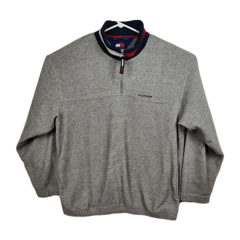 VTG Tommy Hilfiger 1/4-Zip Sweatshirt Men's XXL Gray Pullover Logo Collar